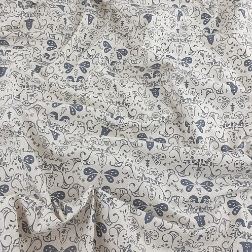 John Louden Printed 100% Cotton Calico Fabric Grey on Natural - per metre - Image 3 of 4