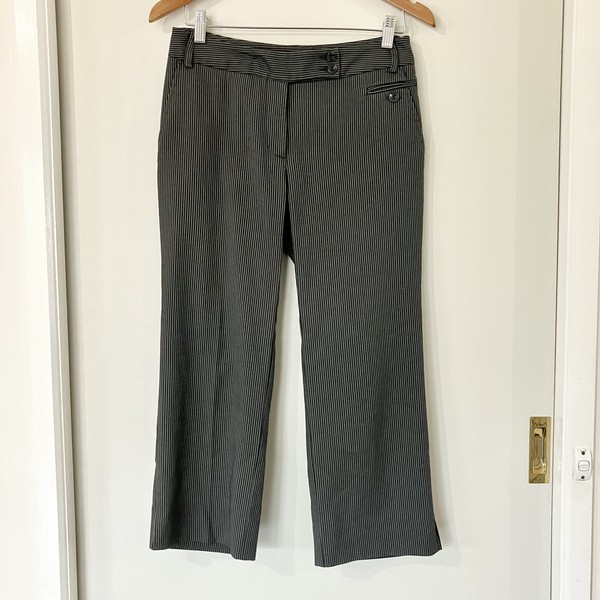 Sussan Ankle Office Pants Size 8 Straight Charcoal Striped Pockets Corp As New