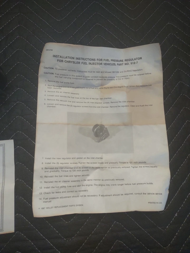 Regulador de presión de combustible Holley 512-7 84-85 Mopar Dodge Caravan Daytona Lebaron Foto 4 de 4