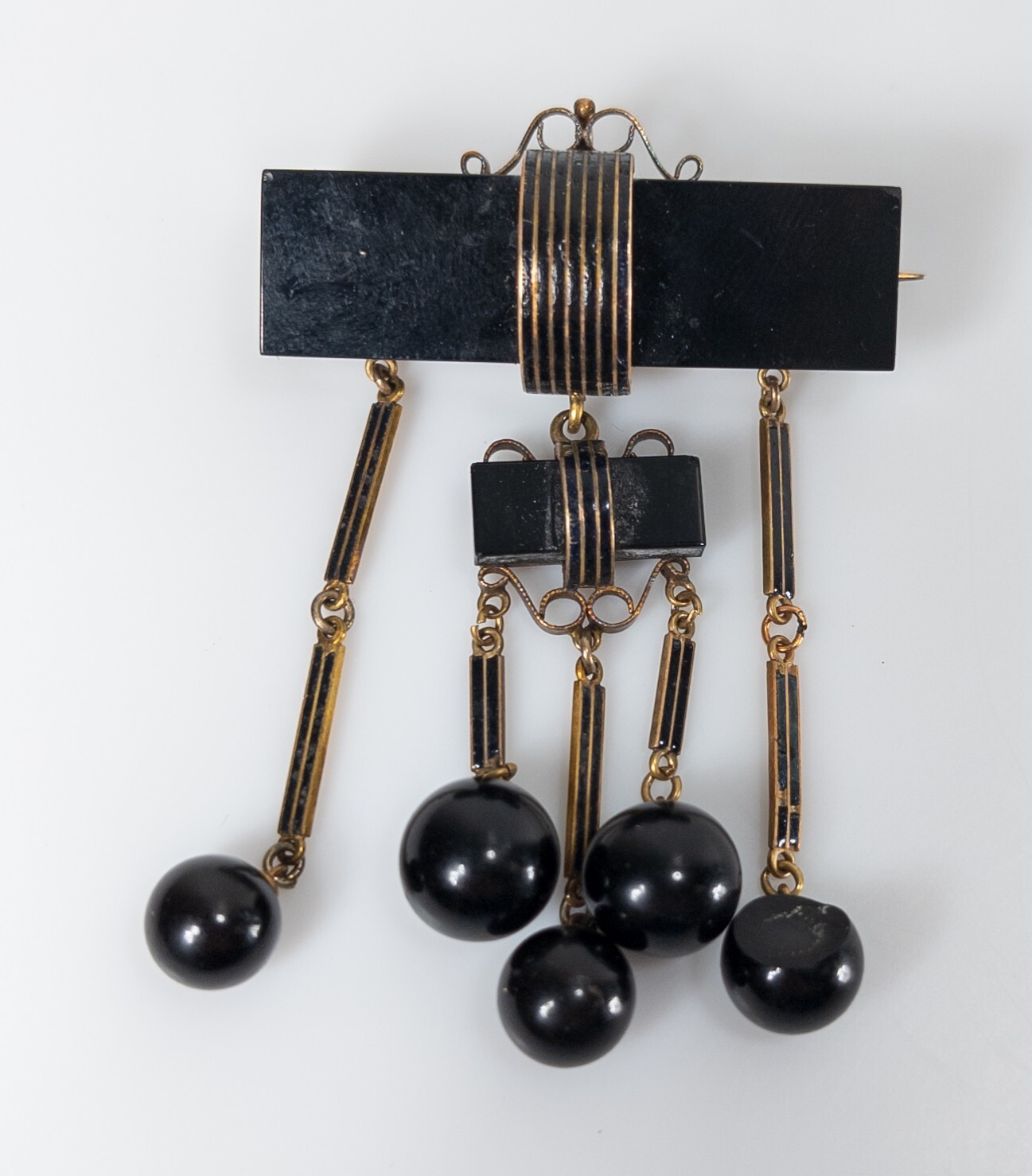 Antique 18k Gold Mourning Jewelry Brooch Pin Black Enamel Onyx Jet