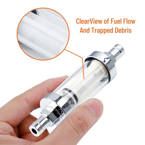 Universal Gas Diesel Fuel Filter ​Clear View Inline 3/8" Chrome Hose Barb ​ - Picture 8 of 14