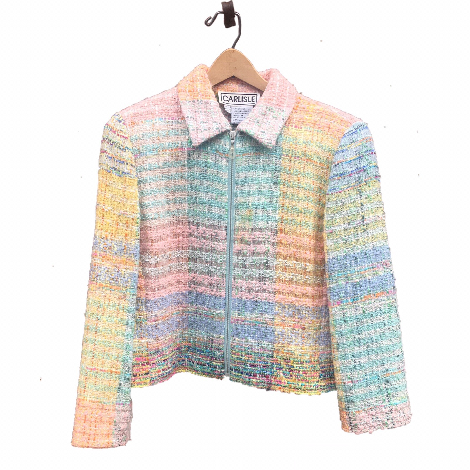 Vintage Rainbow Pastel Tweed Jacket By Carlisle Women… Gem