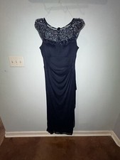 Xscape Womens Navy Embellished Long Evening Dress Gown 12