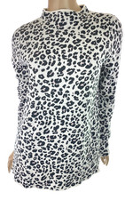 Loft Long Sleeve Top Sweater Size S Mock Turtleneck Cotton Knit White w Black