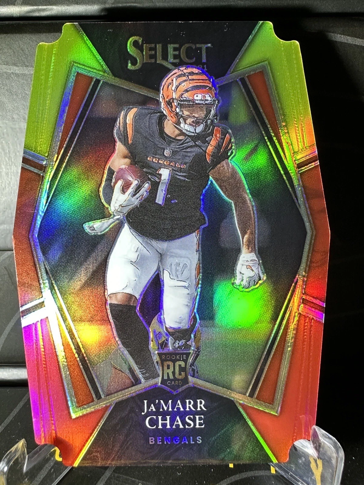 2021 Ja’Marr Chase Panini Select Red Yellow Die Cut Premier Level Rookie #147