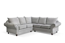 Chesterfield Corner Sofa or 4 Seater Set Fabric Grey Settee L-Shape footstool