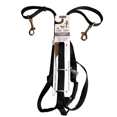 Double Dog Leash -Take Two Adjustable Leash Sm/Med Black 5/8''X18-24'' Walk 2 Dogs
