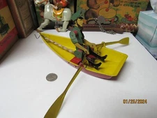 Barnacle Bill Rowboat Tin and Wood Wind up Works Near Mint.