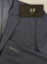 H M Men's Sports Coat Suit Jacket Blazer Blue Crosshatch Slim Fit 46R 46" Chest