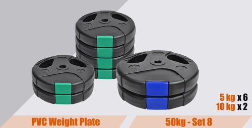 50kg Weight Plate Set - Dual Grip Ez Handle PVC Coated Home Gym Barbell Plates - Picture 12 of 13