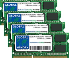 32GB 4x8GB DDR3 1866MHz PC3-14900 204-PIN SODIMM MEMORY RAM KIT FOR LAPTOPS