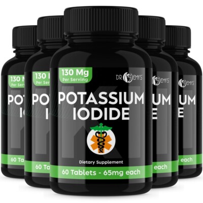 (5PK) - Potassium + Iodide Pills Tablets 130 mg Supplement Survival Kit Fallout