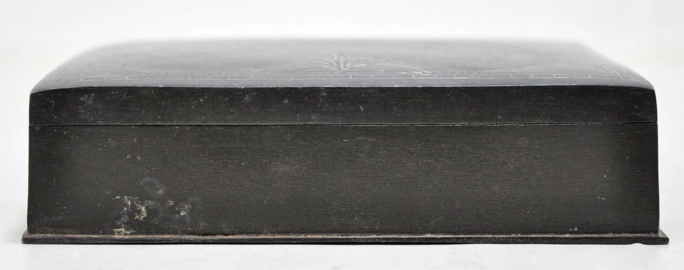 Antigua caja Supari de tuercas de betel de hierro original pintura Bidri hoja de plata fina antigua Foto 2 de 4