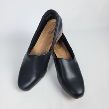 CLARKS JULIET PALM BLACK LEATHER LOAFERS CUSHION SLIP ONS DRESS SHOES WOMENS 7W