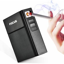 2-in-1 Alu USB Zigarettenetui Zigarettenschachtel mit Feuerzeug Zigarettenbox