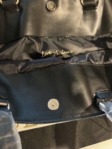 Victoria’s Secret Stripe Black & Pink Crossbody Strap WeekendTravel Bag Tote - Picture 7 of 7
