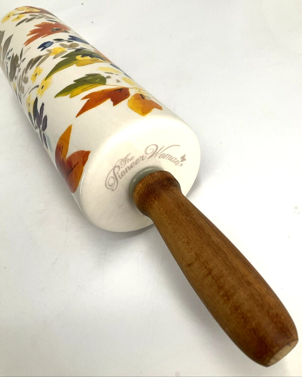 PIONEER WOMAN White Timeless Floral Autumn Ceramic (DISCO) Fall ROLLING PIN