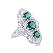 DECO VINTAGE STYLE 925 STERLING SILVER SIMULATED LONDON BLUE TOPAZ RING  1126Z