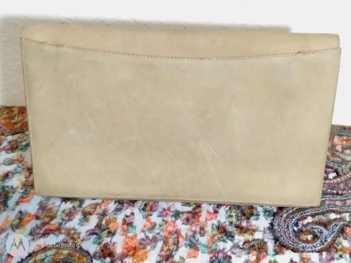 Beige suede online clutch bag