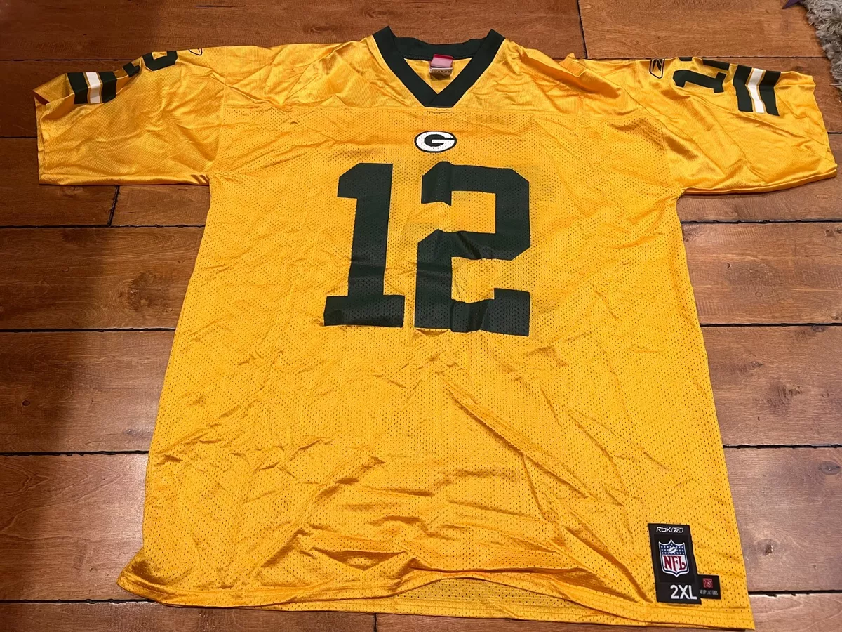 NFL GREEN BAY PACKERS #12 AARON RODGERS YELLOW JERSEY SIZE 2XL REEBOK MESH