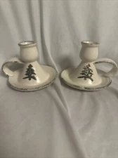 Vintage Looking Christmas Candlestick Holders Set of 2 Christmas Tree Design