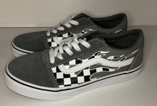 Vans Old Skool Check Flame Big Kids Skate Shoes Grey White Size 5 GS. WM 7