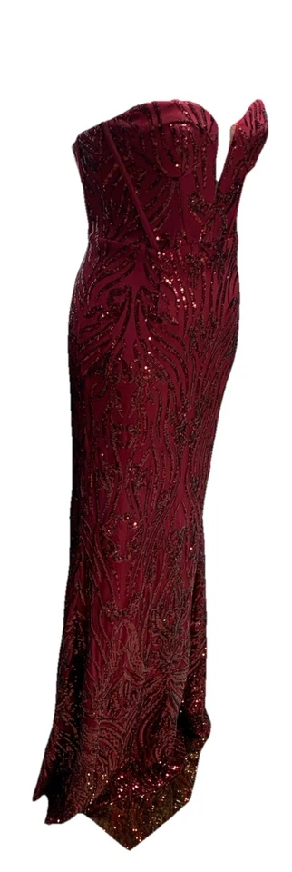 GALINA подпись без бретелек красный последовательный платье для официальных приемов | вечер гламурный размер 2 - Изображение 2 из 4