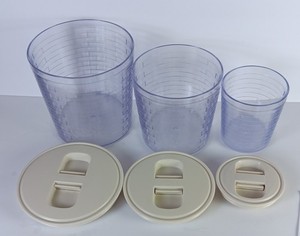 Longaberger 6 Pc Set Canister Protectors & Lids Woven Basket 6 3/4" 5 3/4" 4 3/4