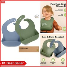 Silicone Baby Bibs 2-Pack Waterproof Food Catcher Adjustable Closure Dishwasher