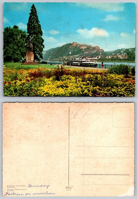 #ad Koblenz Germany Postcard Ehrenbreitstein Fortress Rhine River Krüger $4.45