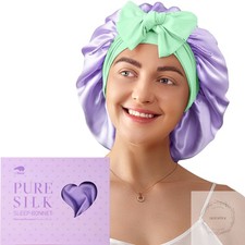 100 Mulberry Silk Bonnet for Sleeping Women, 6A 22 Momme, Large Double-Layer