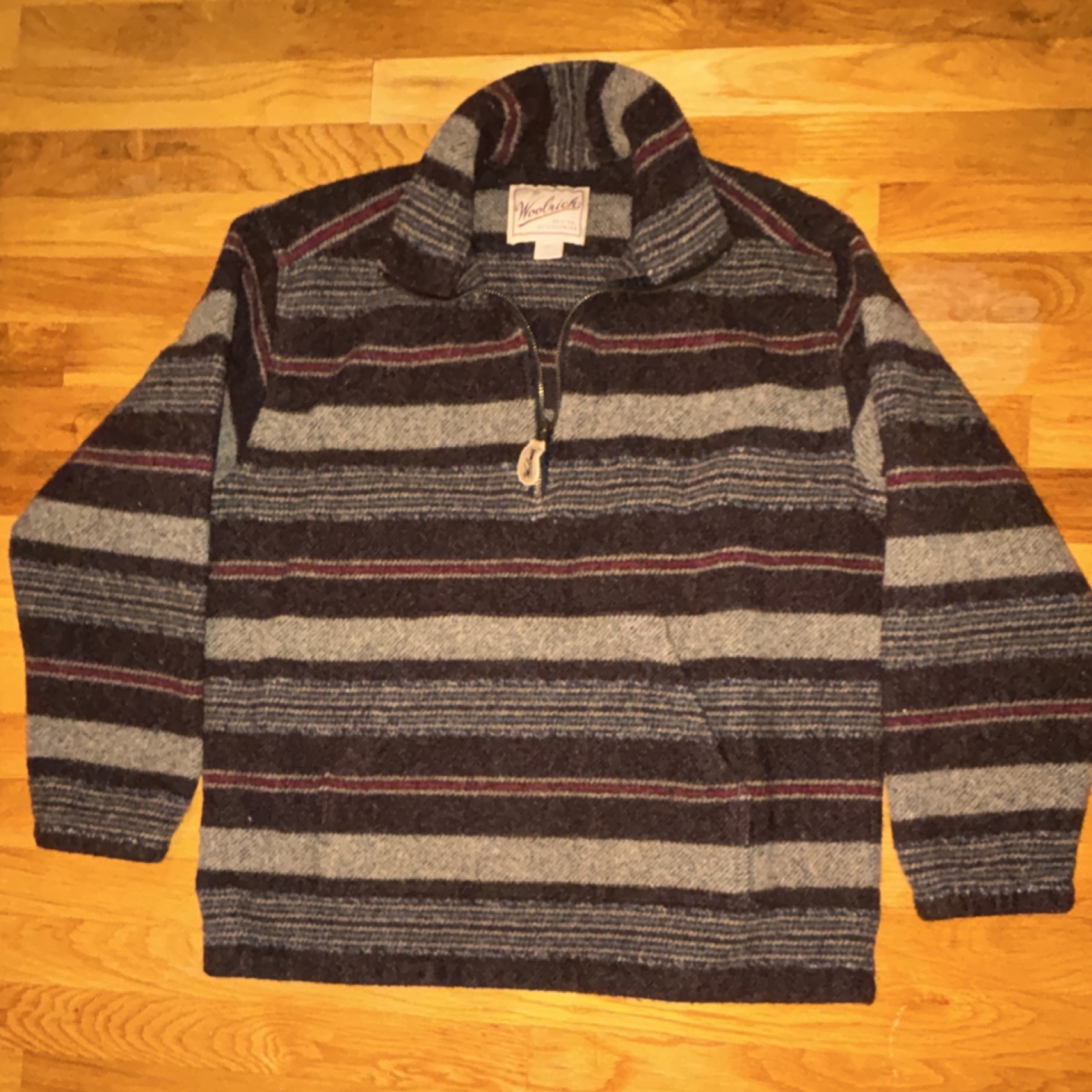 Woolrich Striped Wool Collared Pullover Vintage Q… - image 1