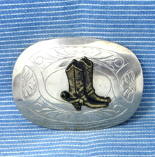 Western Boots Floral Scroll Belt Buckle Cowboy Cowgirl Vtg 70s Chambers .CPA767
