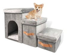 3-Step Dog Stairs with Storage Foldable Pet Steps Grey Cat Condo - NEVER USED