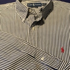 Ralph Lauren Classic Fit Striped Dress Shirt 16/L Navy/White, Red Pony Men  s