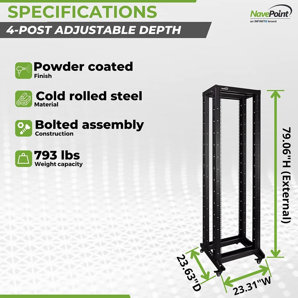 NavePoint 42U 4-Post Adjustable Preset Server Racks 19-Inch Standard - Parent - Image 4 of 4