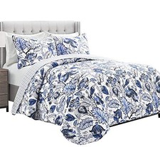 Cynthia Jacobean Reversible Cotton Quilt Queen Size 3 Piece Set Full Queen