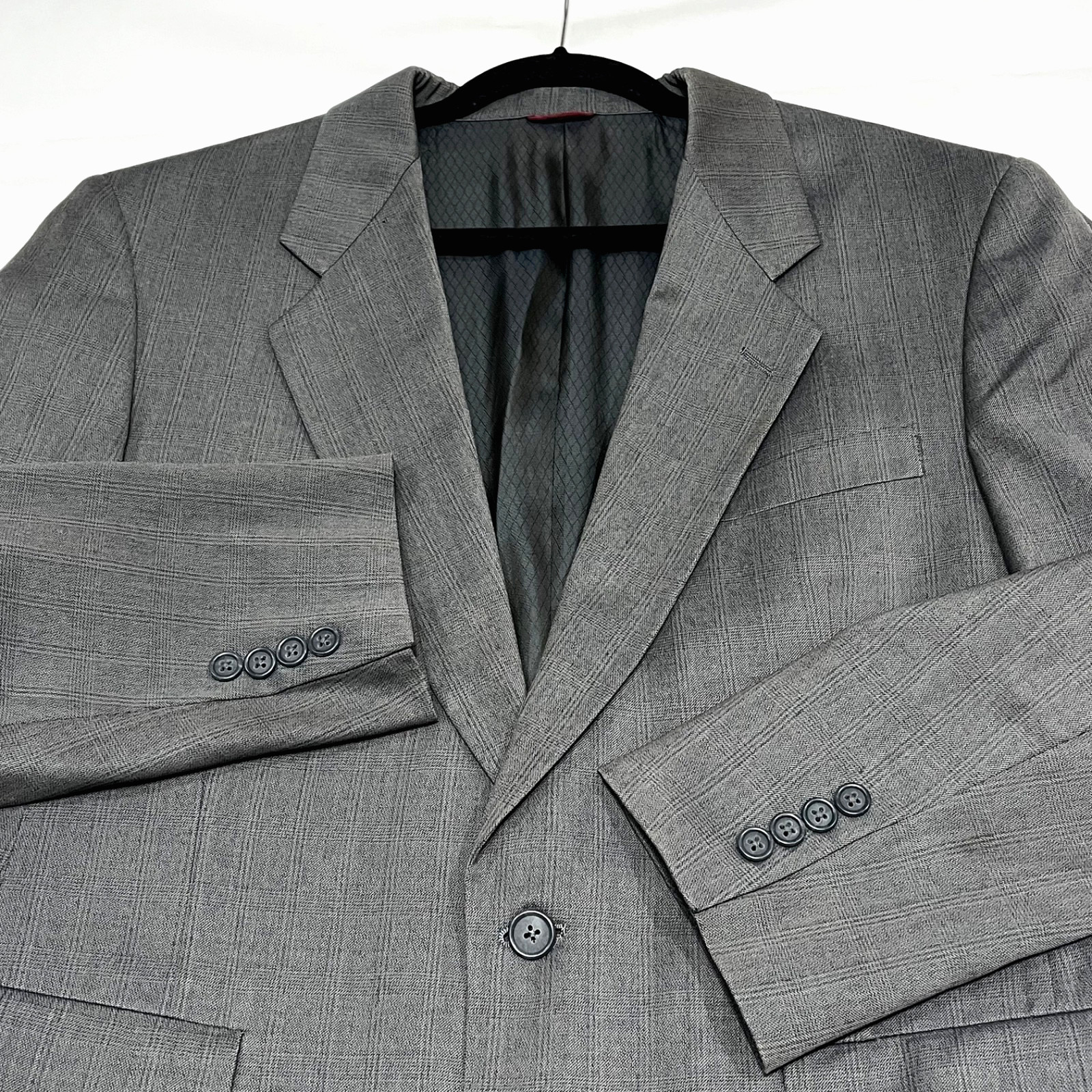VTG Hart Schaffner & Marx Mens Size 40S Gray Windowpane Blazer Suit Jacket Wool