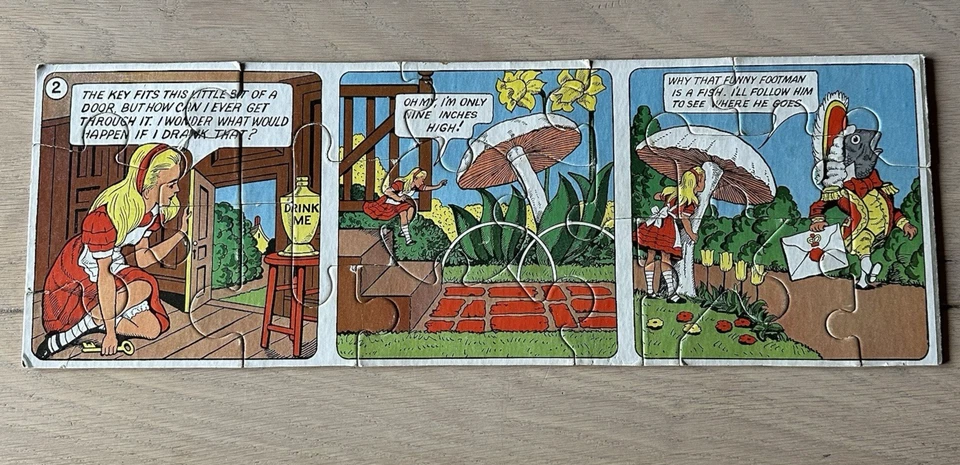 Rompecabezas de cómic de 4 tiras Parker Bros Alicia en el país de las maravillas de la década de 1950 64 piezas completo Foto 3 de 4