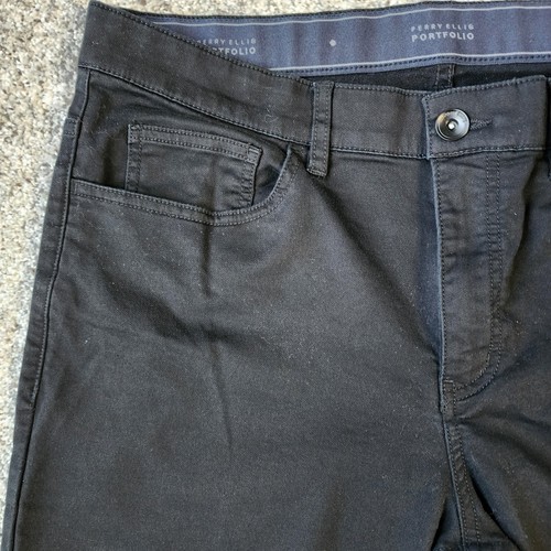 Perry Ellis Portfolio Pants Mens 34x32 Black Chino Slim Tapered Stretch - Picture 3 of 10