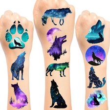Galaxy Wolf Temporary Tattoo Sticker - 20 Sheet Wolf Themed Tattoos for Men, ...