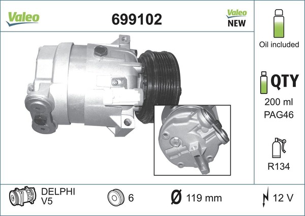 NEU - Valeo 699102 Kompressor, Klimaanlage FüR Opel-image