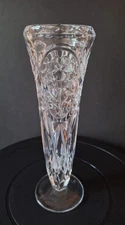 Beautiful cut glass thumbprint, floral and diamond design bud vase  (U) 7.75"