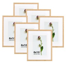 8x10 Picture Frame Set of 6 Solid Oak Wood Photo Frames with Plexiglass Displ...