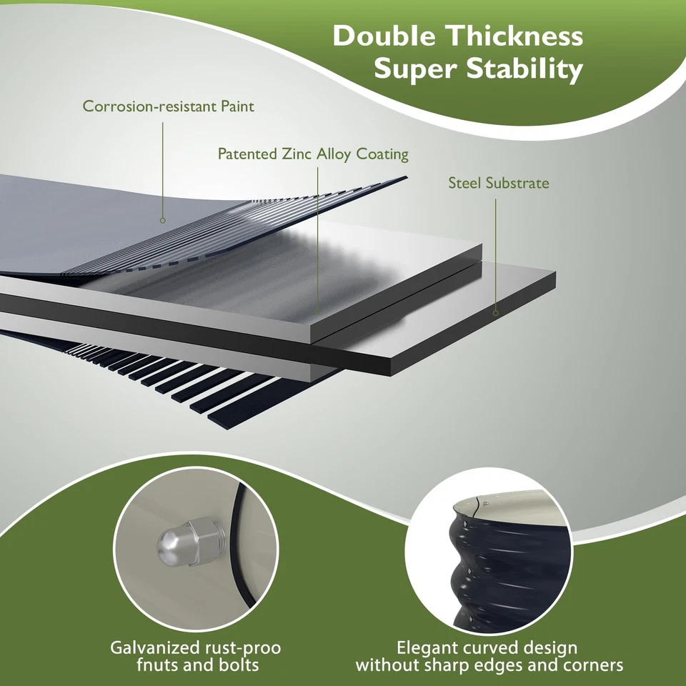 Kit de cama de jardín elevada, jardinera galvanizada 8x2x1 pies exterior, ovalada grande me... Foto 2 de 4