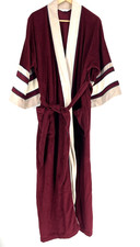 Vintage Christian Dior Robe Mens One Size Maroon Tan Velour Belted Lounge 70s