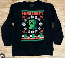 Boy's Minecraft Holiday Creeper Christmas Black Sweatshirt, Size M, Pre-owned