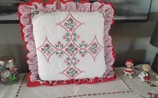 Floral Embroidered Pillow Boho Farmhouse Country Cottage Core 16 in Very Clean