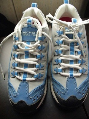 Women's steel toe work shoes Sketchers Blue/Lt Gray Sneaker 6-1/2 slightly used