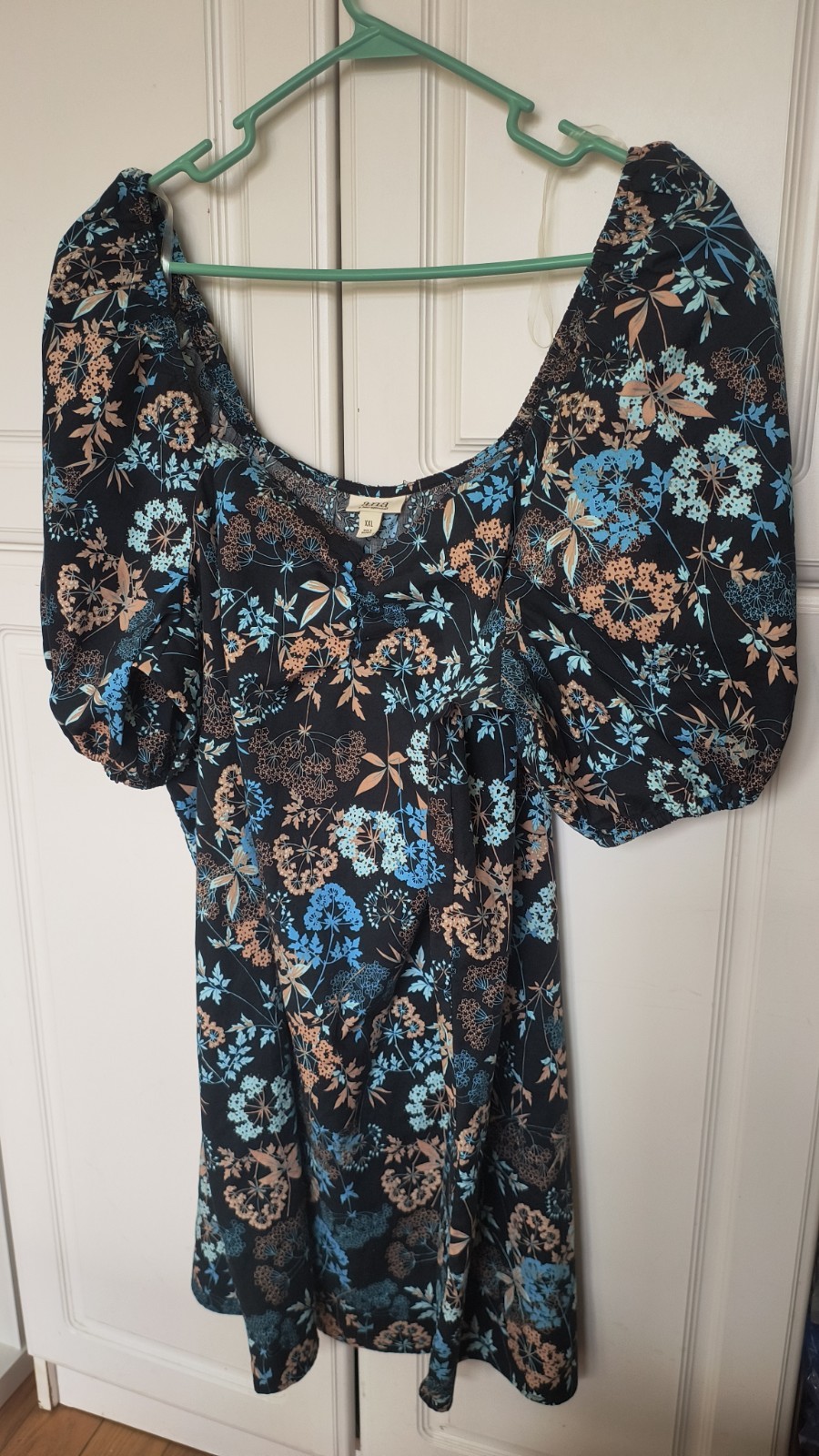 A.N.A Floral Tie Waist Dress Women's XXL 3/4 Puff Sleeve Square neck (A9